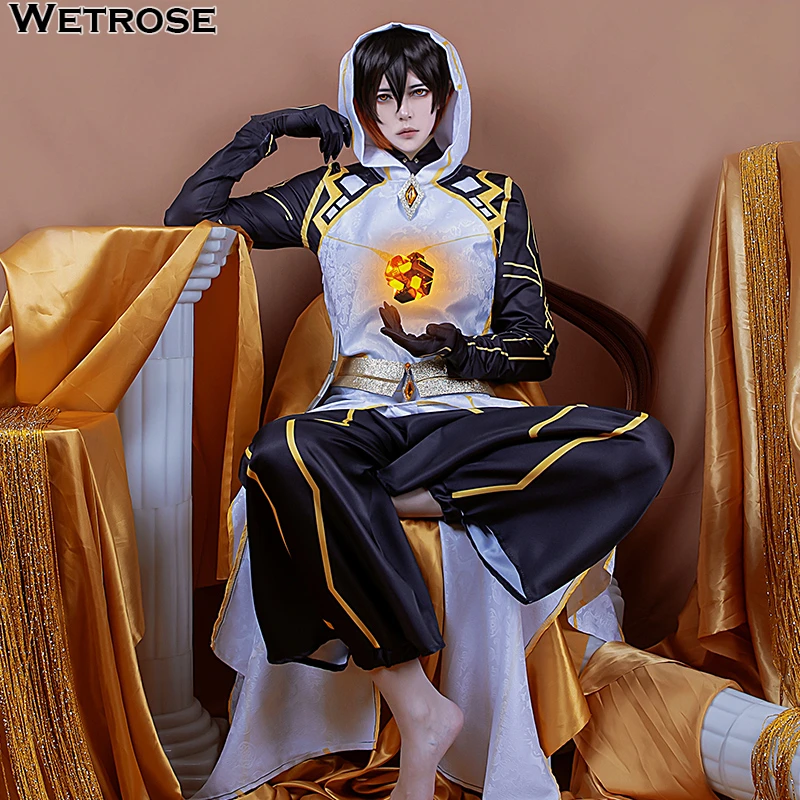 【Wetrose】In Stock Genshin Impact Zhongli Morax Fanart Divine Cowl Cloak Shouri Cosplay Costume Full Set Anime Game Halloween