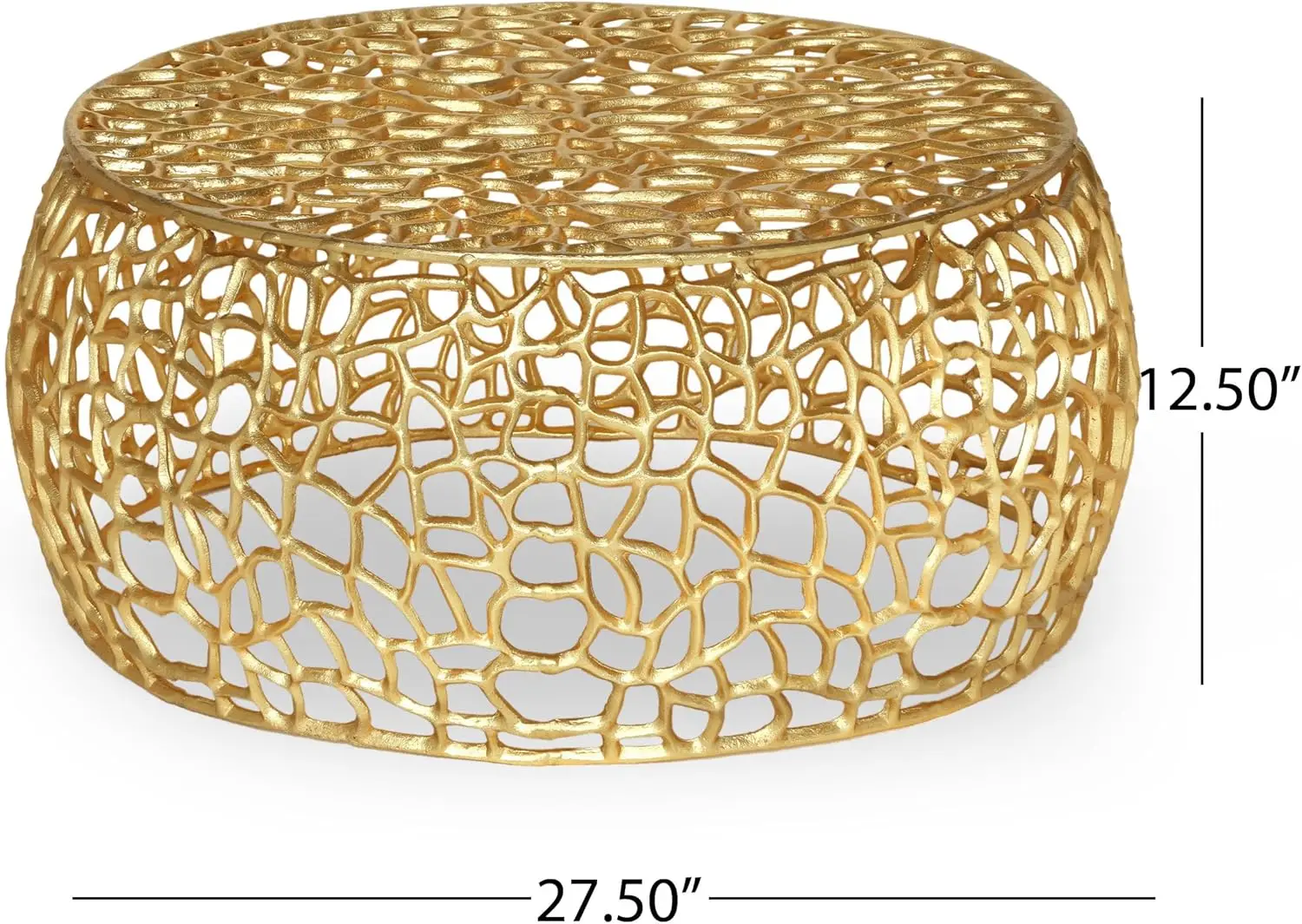 Modern Solid Aluminum Round Coffee Table with Intricate Design, Mesh Round Cocktail Table Creative Center Table for Living Room