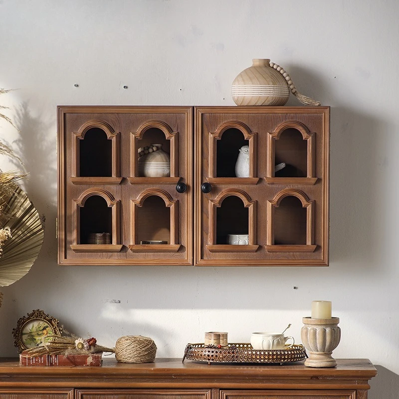 Walnut color, kitchen storage cabinet, medieval style, American shelf.