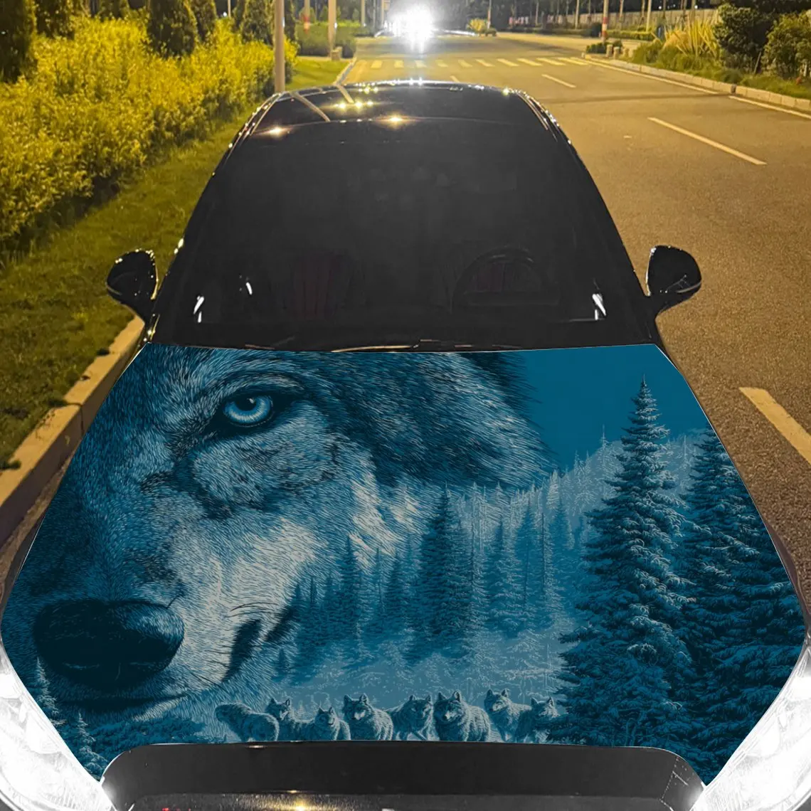 

Car Decals A Wolf With Mysterious And Forest - Enchanted Charm In A Blue - Toned Wilderness Scene Car Hood Sticker, Waterproof S