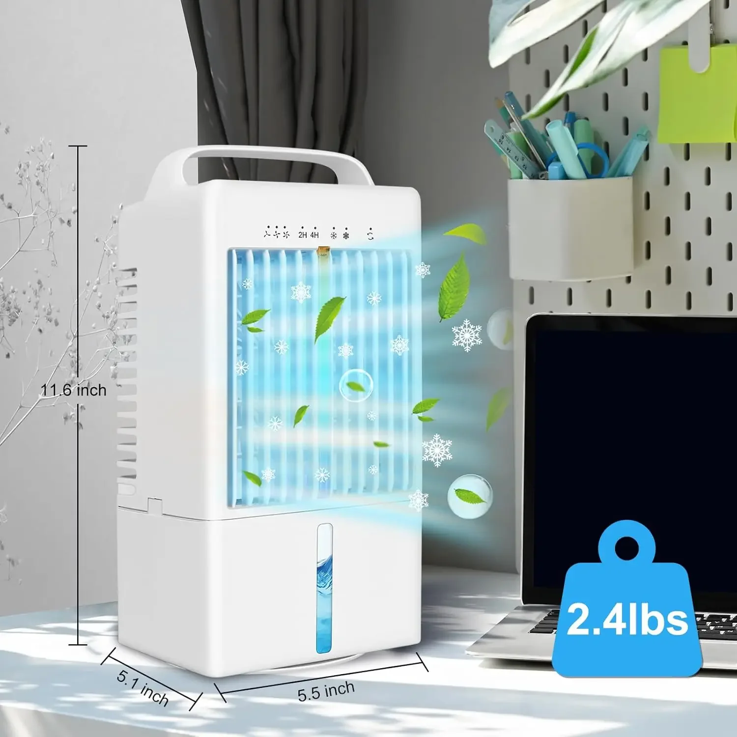 Refrigerador Evaporativo Eficiente com Ventilador e Temporizador Oscilante 90 ° para Ar Fresco e Refrescante, Mini Desktop, Ar Condicionado AC, 900ml