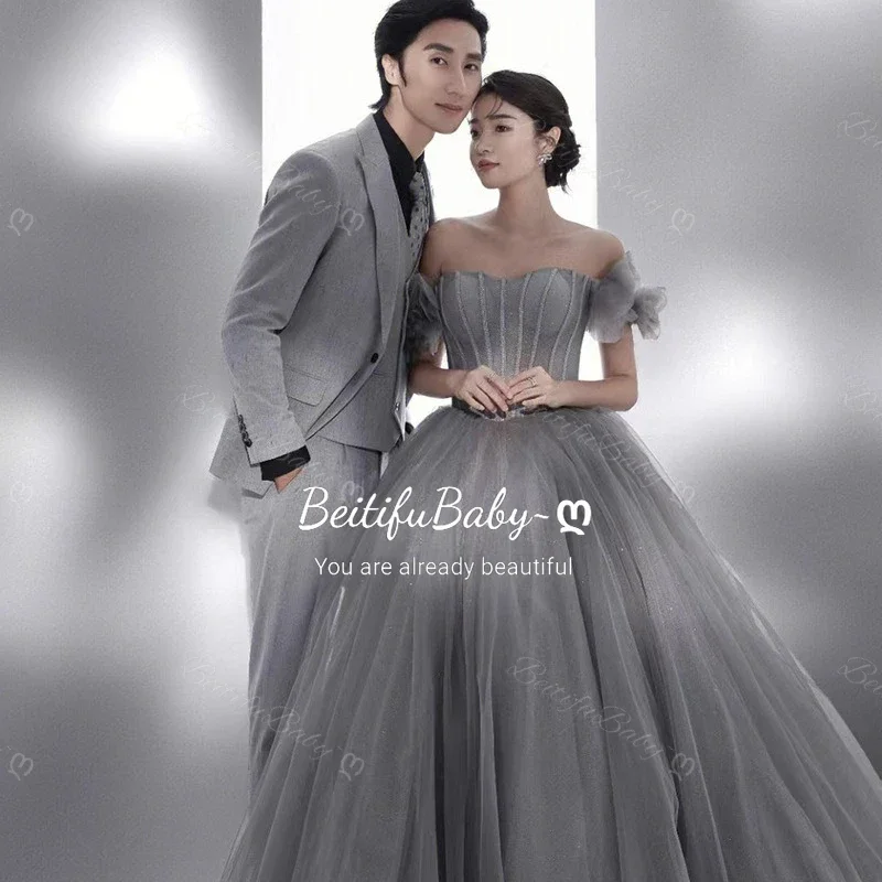 Customized Evening Gown for Women Strapless Party Dresses Fishbone Sleeveless Organza A-line Skirt Princess Style Wedding Dress