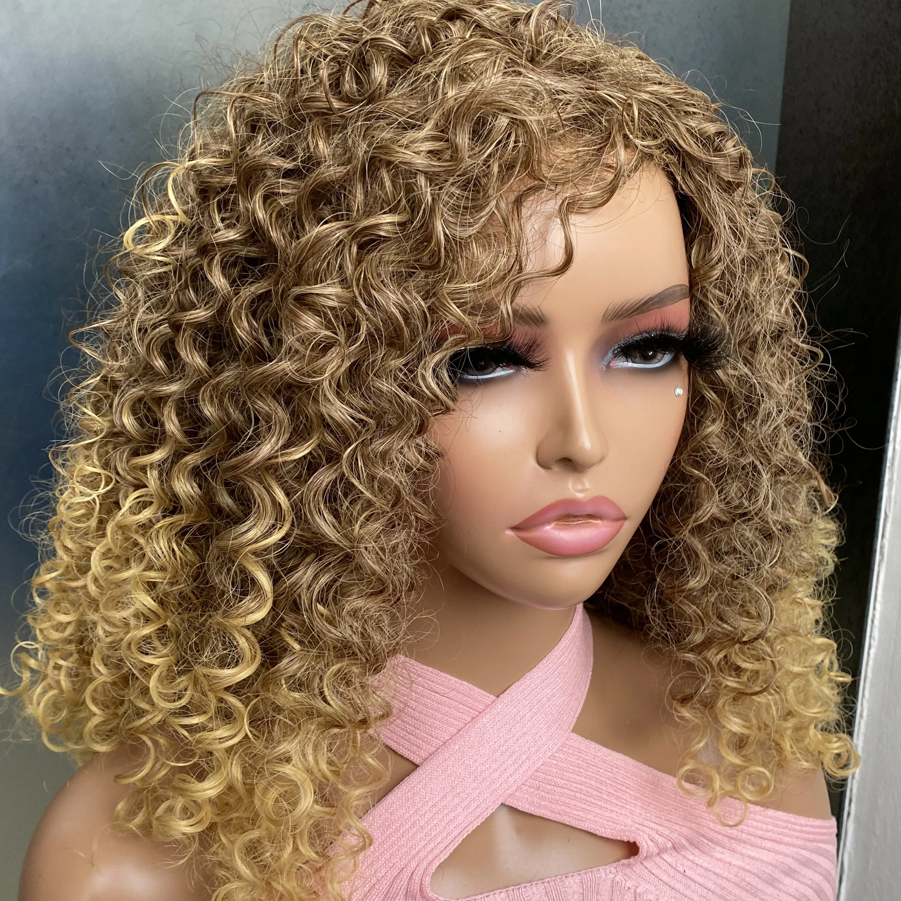 Afro Kinky Curly Hair Synthetic Wigs For Women Kinky Curly Wigs For Women Ombre Brown With Dark Roots Synthetic Wigs