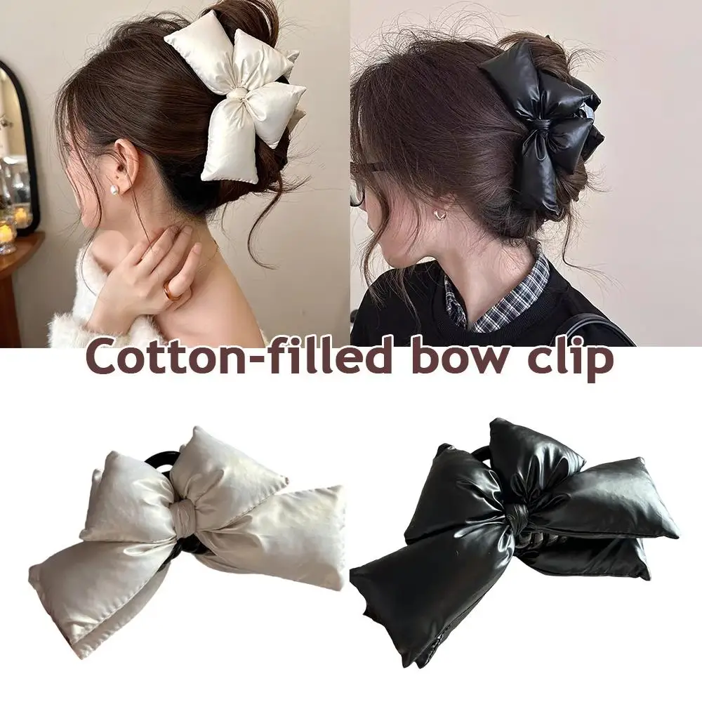 

Bowknot Hair Clip Large Size Ponytail Clip Black Leather Clamp Cotton Stuffing Hair Claw Simple Hair Accessory Fashion Hairpins
