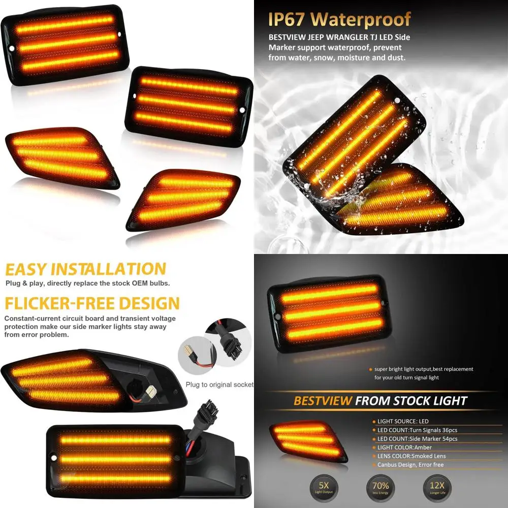 

1997-2006 Jeep Wrangler TJ Amber LED Side Marker & Turn Signal Lights with Smoked Lens, 4-Piece Kit