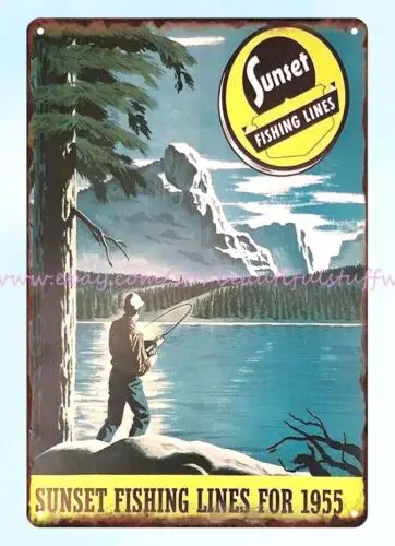 1955 Sunset Fishing Lines Fishing Line metal tin sign man cave club art