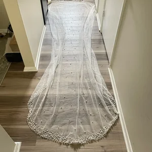 Voll dichte Perlenkante Brautschleier, Hochzeitsschleier, Brautzubehör, Elfenbein, Luxus, 1 Schicht 12 Hauptverkäufe Mantilha - №10