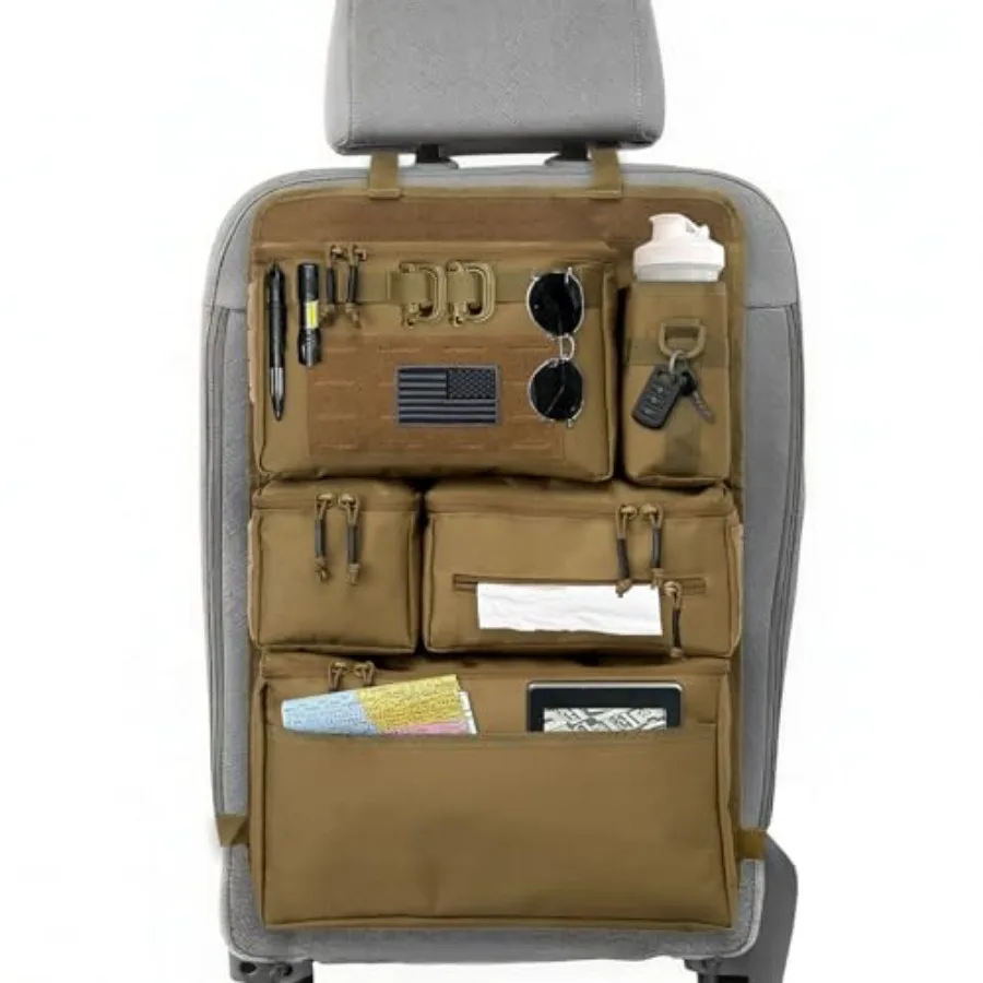 

Tactical Seat Back Organizer Heavy Duty MOLLE Panel Organizer with Multiple Pockets and Hook Loop Panel for EDC Gear, Road Trip