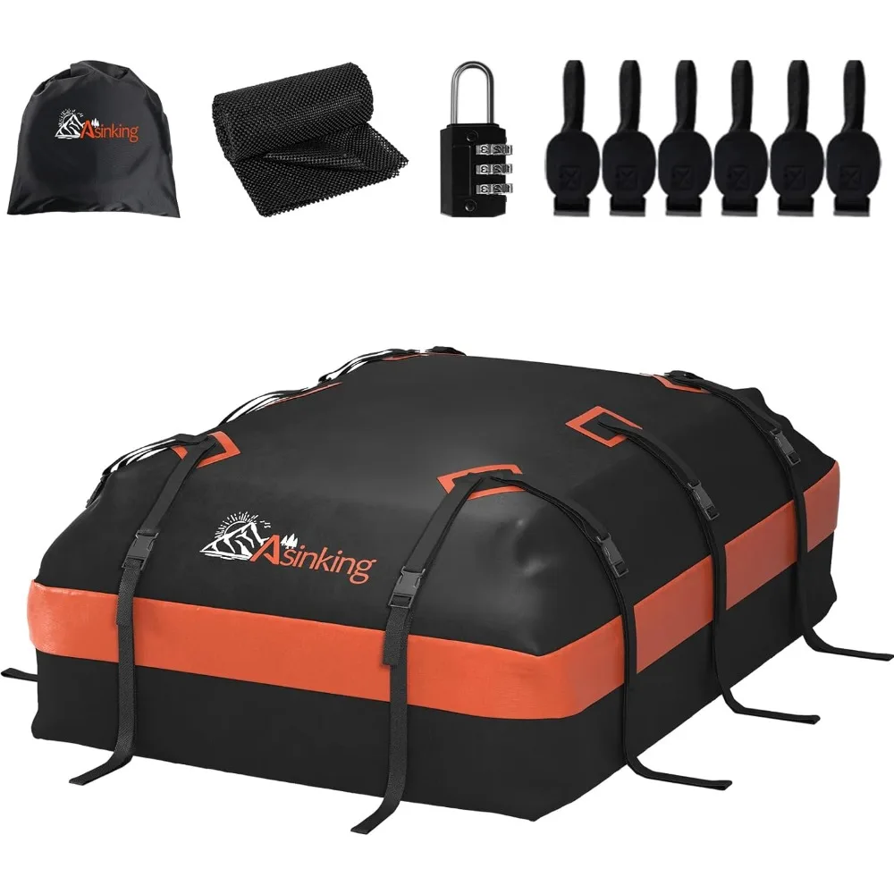 

Car Roof Bag Rooftop top Cargo Carrier Bag 21 Cubic feet Waterproof for All Cars with/Without Rack, Includes Anti-Slip Mat, 10 R