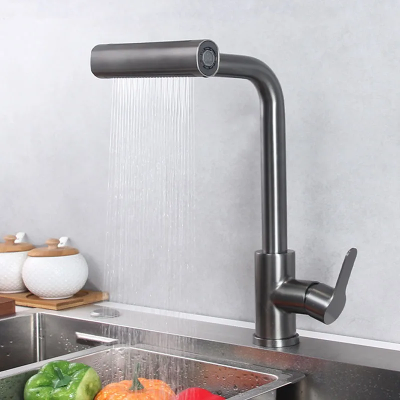 Brass Kitchen Faucet Single Hole Pull-Out Spout Kitchen Sink Mixer Faucet Four-bar Water Outlet Mode Cold and Hot Mixer Faucet