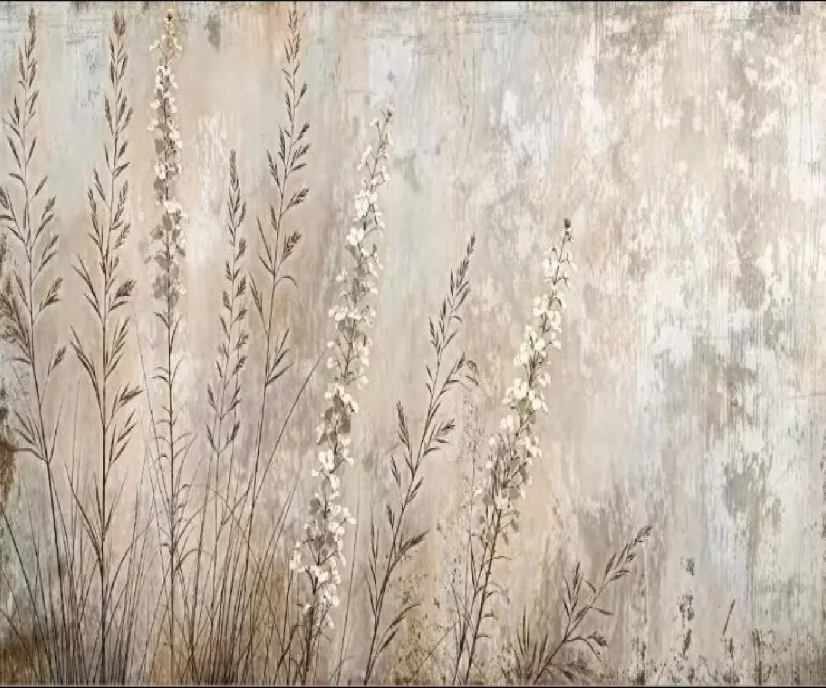 Custom Wallpaper Photo Mural European Style Simple Flowers and Plants Reeds Fresh Bedside Background Wall Wallpaper Home Decor