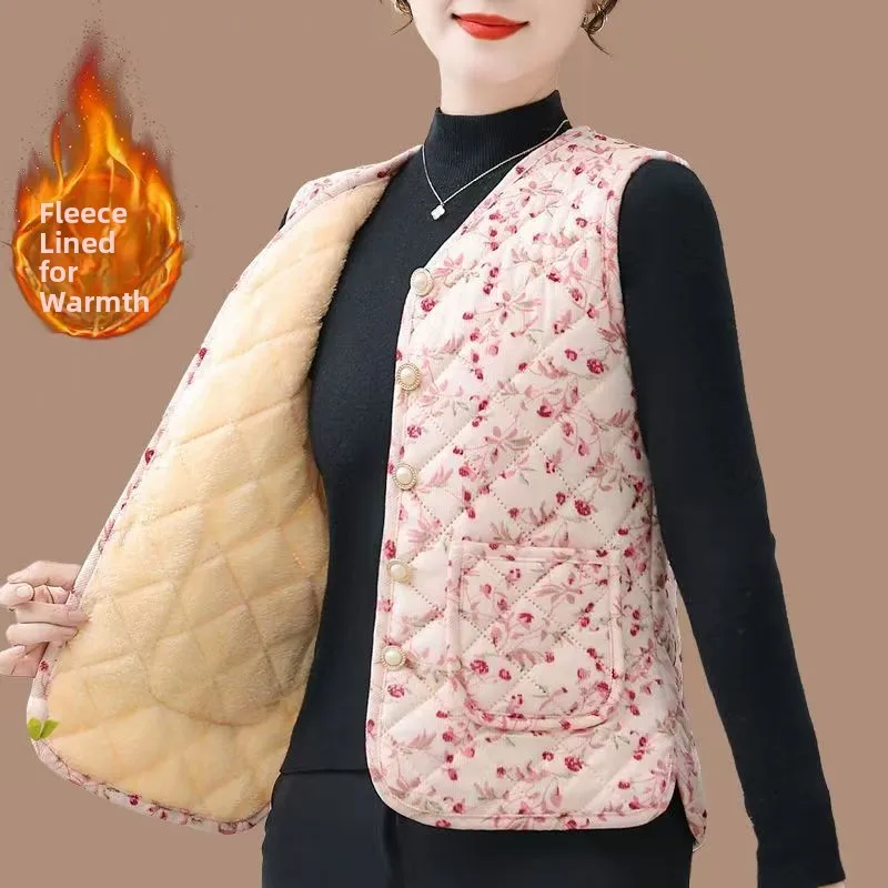 Thiened Fce Women's Vest Warmth Inner Wear Commute Sle V-Ne Single Button Closure Polyester Fiber Fill Regular Length