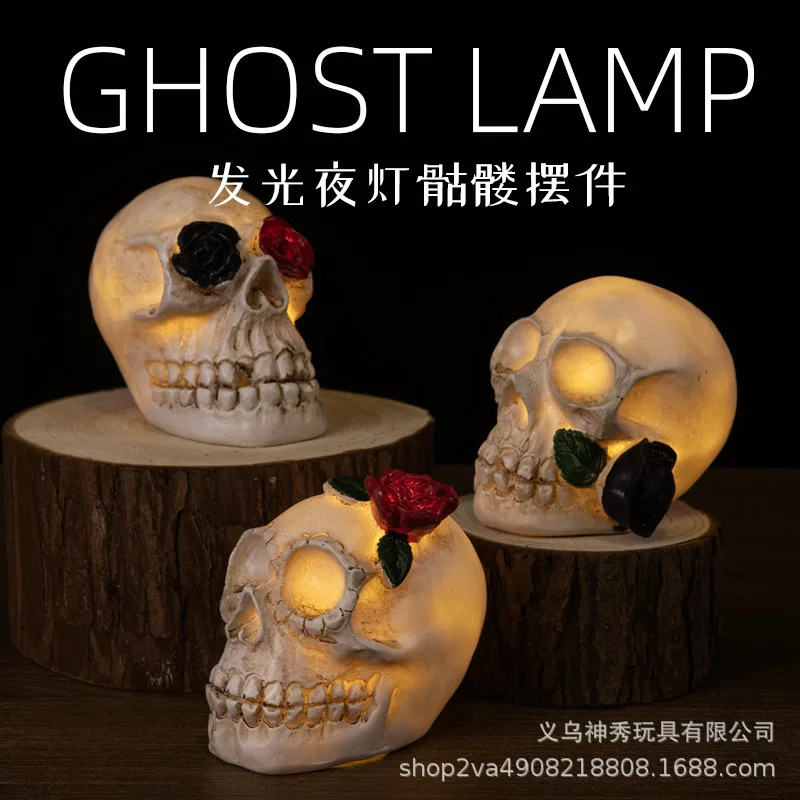 

Halloween Ornament Skull Headlights Ghost Festival Resin Skull Props Bar Lights Ornaments Dress Arrangement