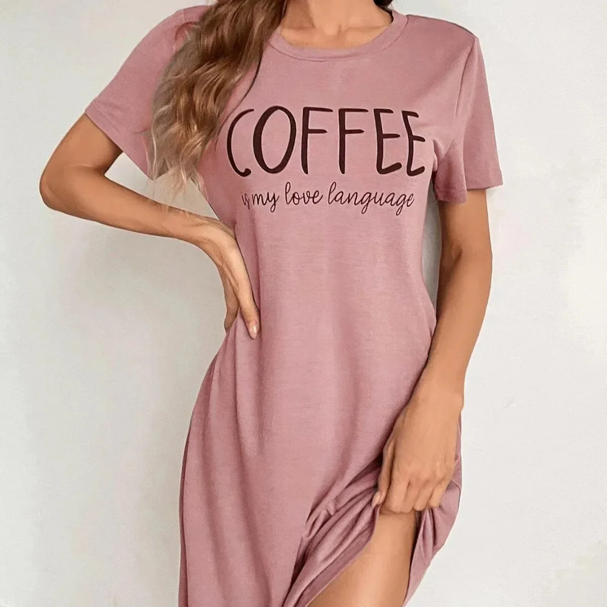 

New Fashion Women's Summer Nightgown Pink Pajamas Dress Comfortable Soft Loungewear for Home Use