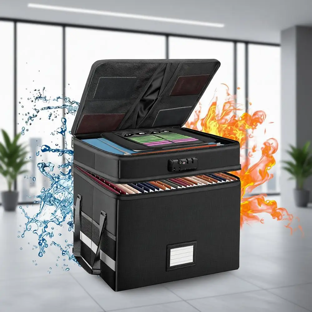 

Collapsible Multi-Layer Lockable Document Storage Box with Handle, Portable Home Office File Organizer for Letter/Legal Size Fil