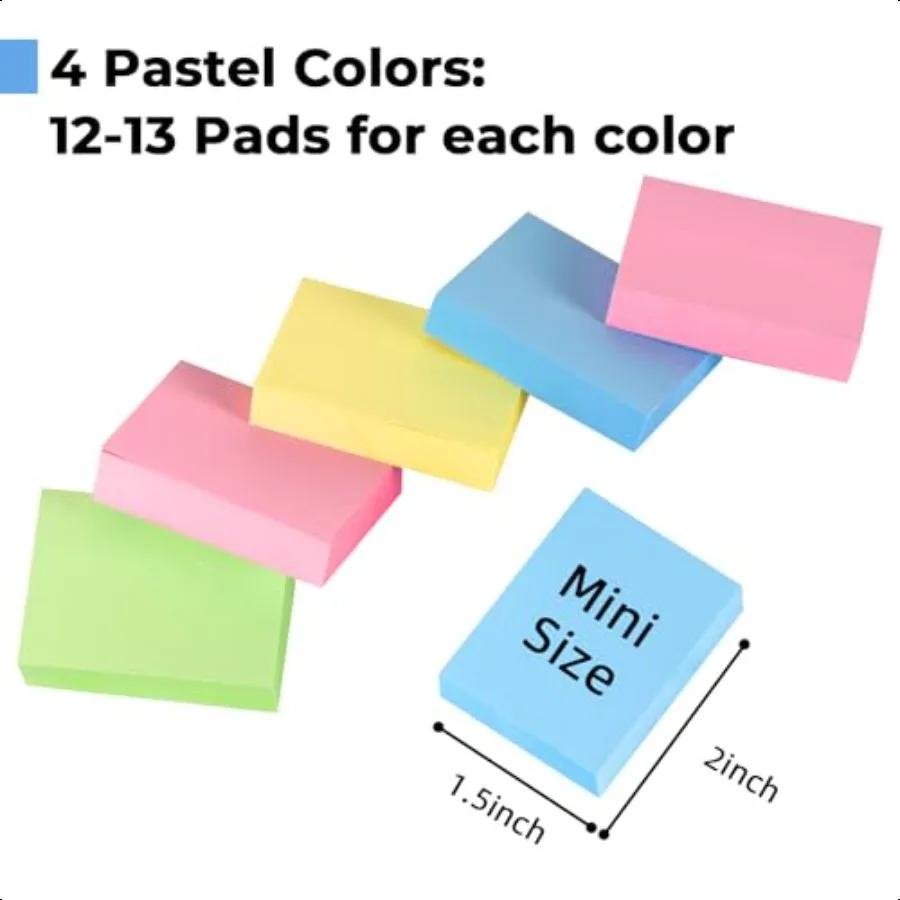 50 Lembar Sticky Notes 1.5x2 inci 5000 Lembar Catatan Tempel Kecil 4 Warna Mini Sticky Notes Pad Grosir Mudah Dipasang untuk Kantor Sekolah