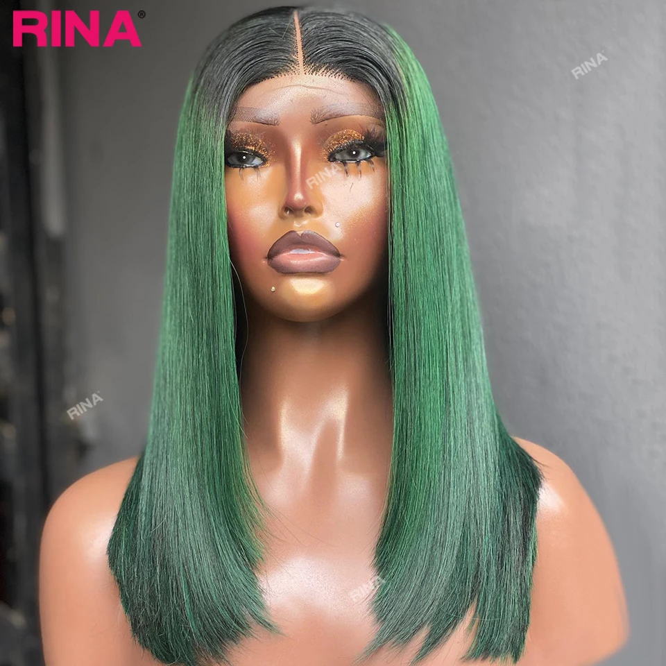 1B Green Colored Short Bob Wigs 180 Density 13x4 Lace Front Human Hair Wig For Black Women PrePlucked Brazilian Straight Bob Wig