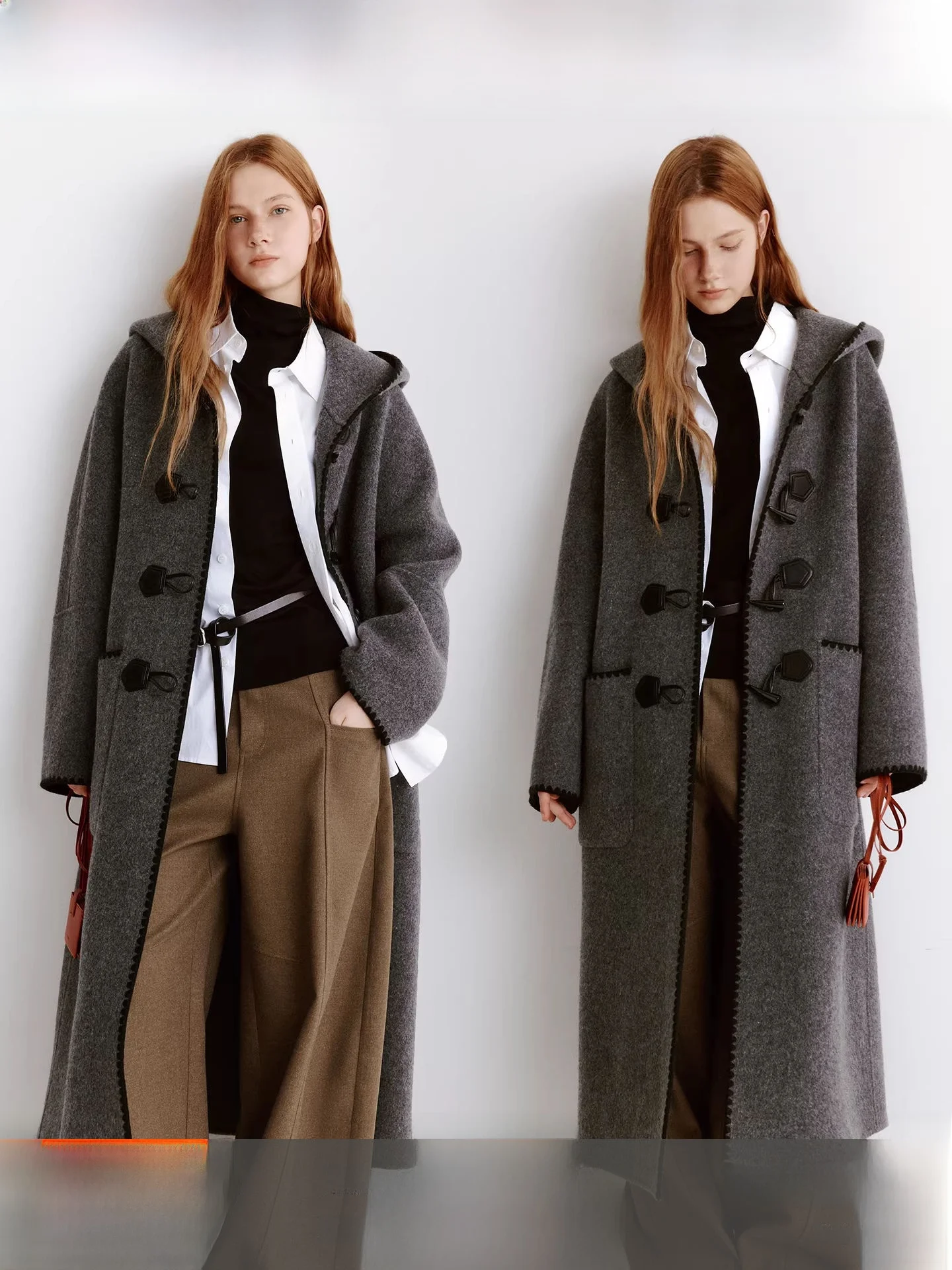 

Двустороннее шерстяное пальто Fano, тяжелое французское пальто с вышивкой, корейское длинное пальто све с роговыми пуговицами для женщин