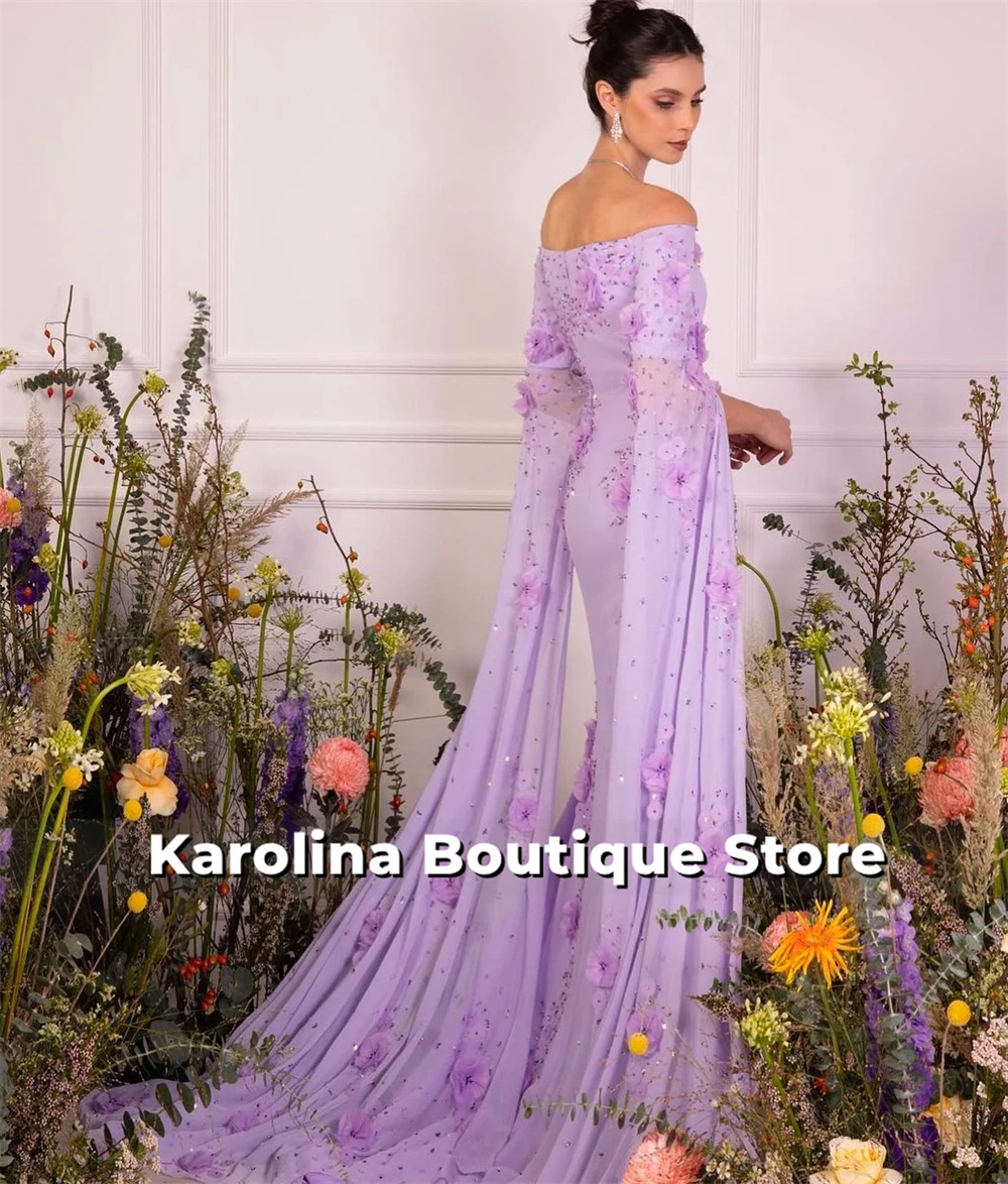 

Фиолетовое арабское вечернее платье с 3D цветком и открытыми плечами с накидкой, израильское роскошное платье с бисером на день рождения 2025 года, вечерние в Дубае по индивидуальному заказу