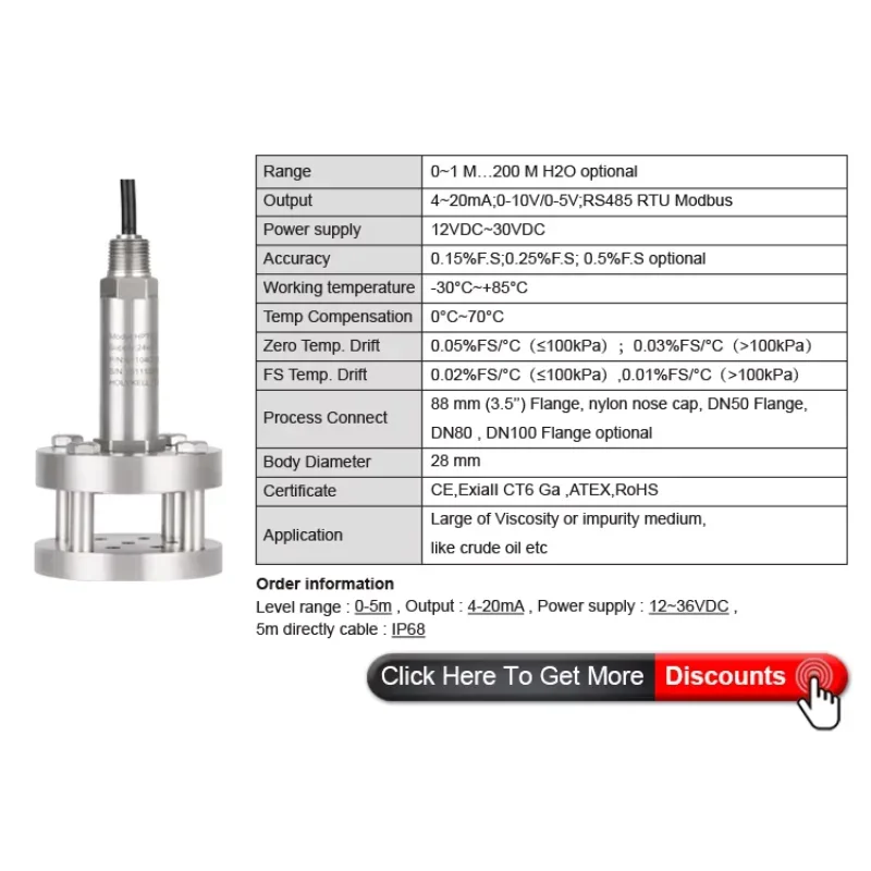 HPT611 Anti Clog Submersible Sewage Slurry  Wastewater Liquid Tank Steel Cage Level Pressure Transmitter Sensor