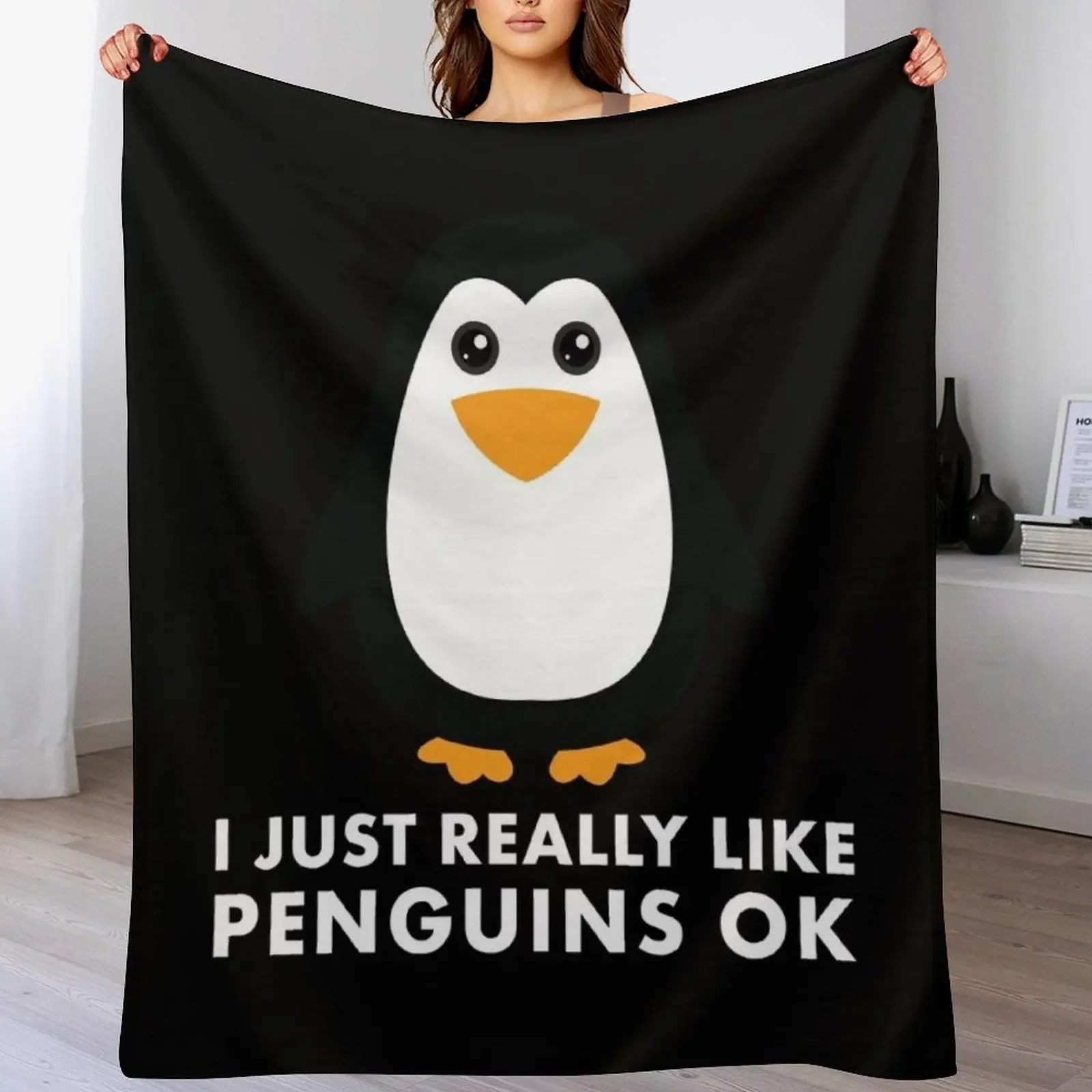 

I Just Really Like Penguins OK - Penguin Gift Throw Blanket Plaid on the sofa For Decorative Sofa Winter beds Single Blankets