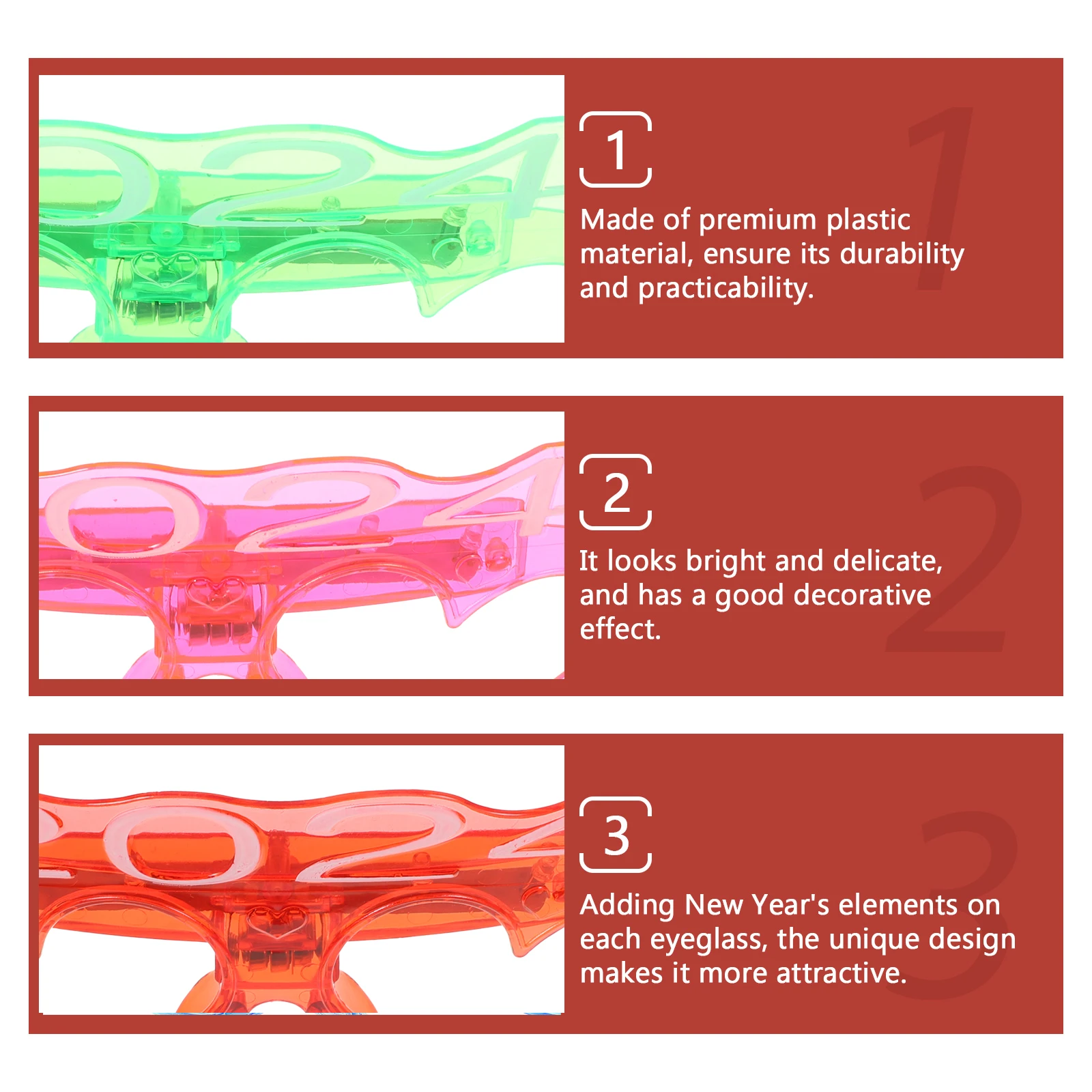 

4 Pcs Glasses Happy New Year Plastic Party Eyeglasses Luminous