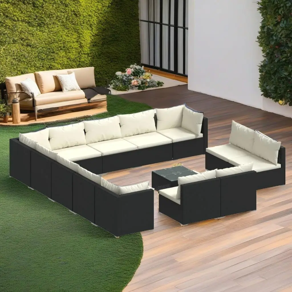 

14-Piece Poly Rattan Patio Lounge Set with Cushions - Outdoor Seating Furniture