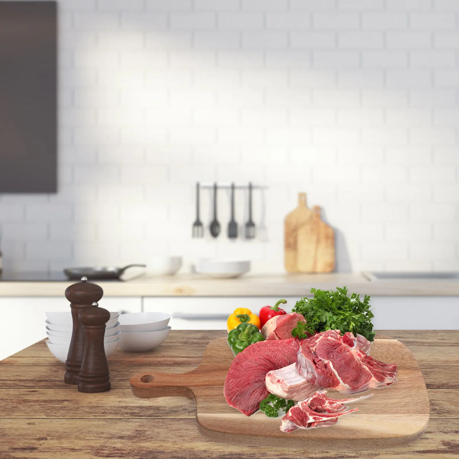 Tablas de Cortar de Madera para Cocina, Tabla Grande de Madera Natural para Servir Pan, Frutas, Queso, Pizza, Charcutería, Preparación de Comidas en Casa