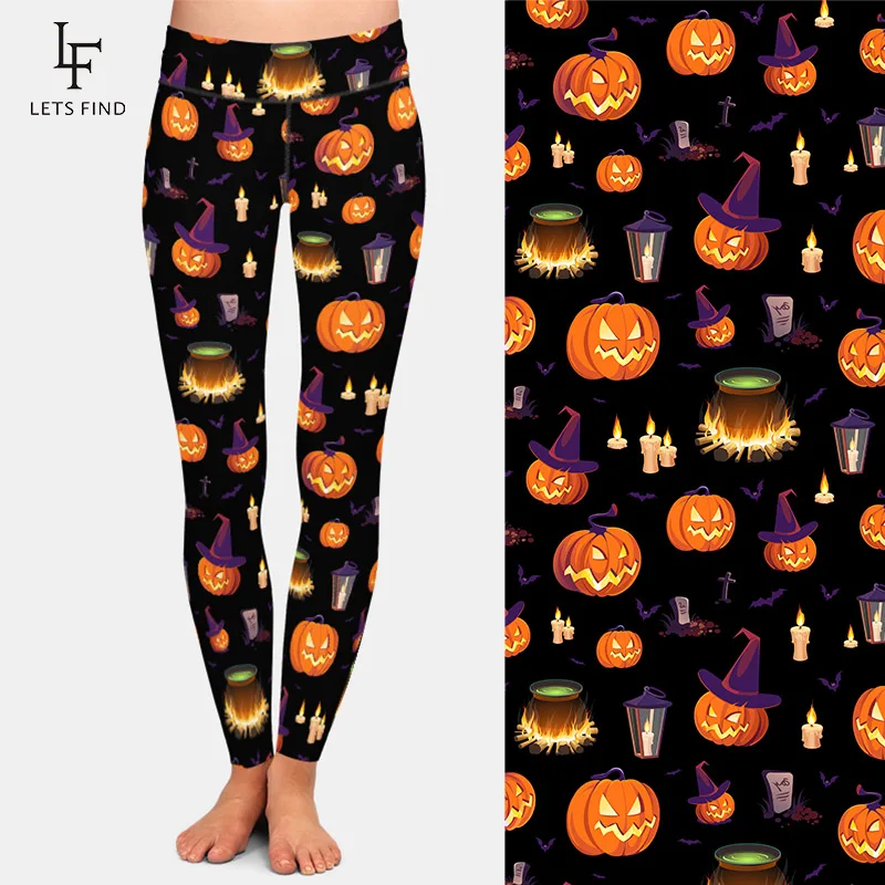 LETSFIND Fashion 3D Halloween Pumpkin Digital Print Leggings Women High Waist Pants Fitness Stretch Leggings