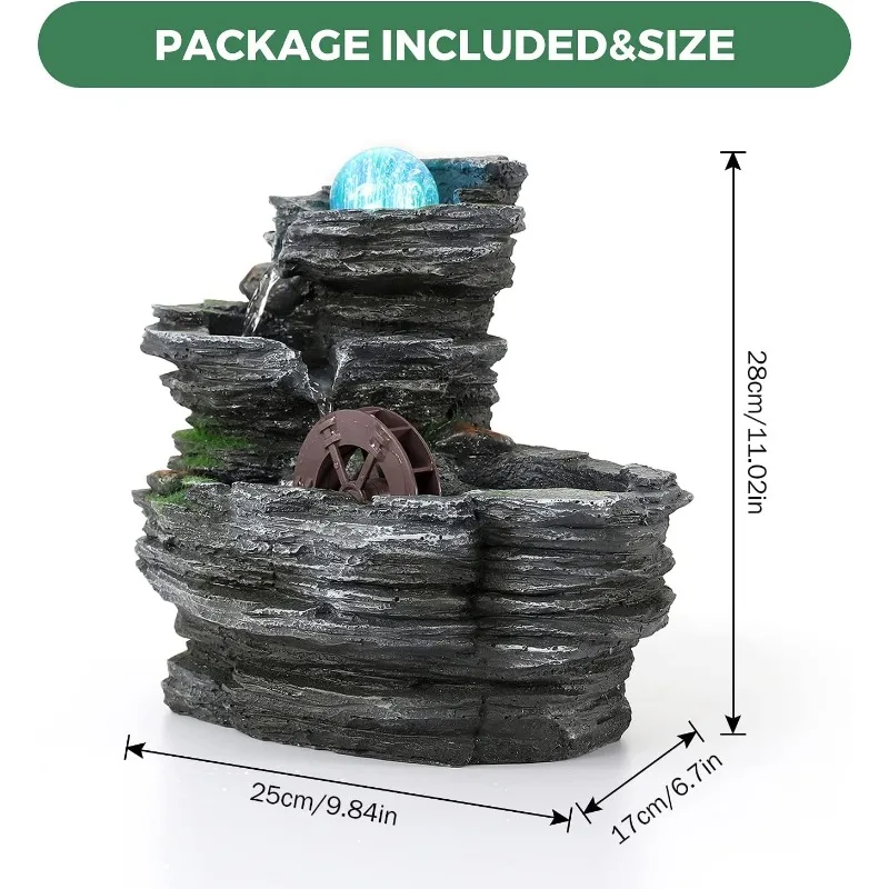 Tabletop Water Fountain,Environmental Resin Meditation Fountain,Desktop Fountain with Waterwheel,Indoor Waterfall Feature