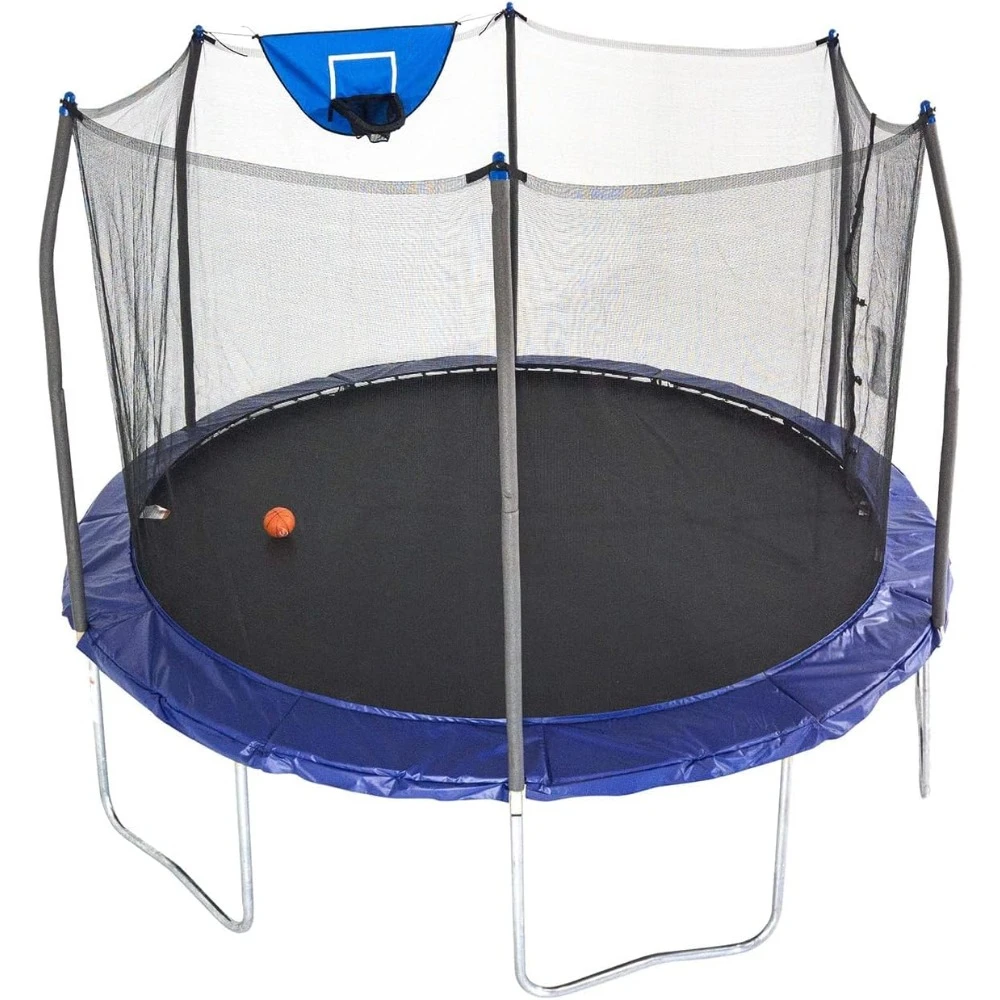 

Large Trampoline Jump Gym Elastic Bed ASTM Approval Fitness Trampoline for Exercise 12 FT Basketball Hoop Jump N' Dunk 8 FT Net