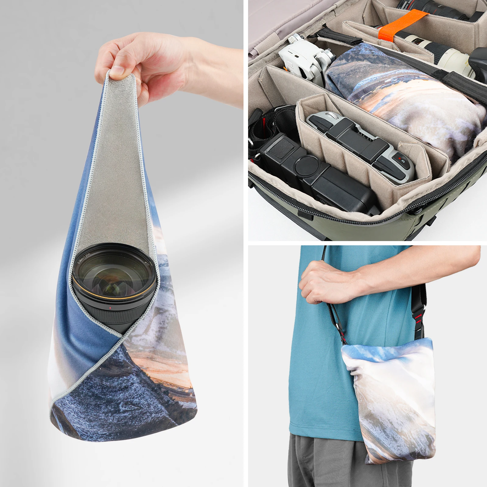 Besnfoto Camera Bag Insert Magic Cleaning Cloth-SelfAdhesive Protective Wrapper for DSLR/Mirrorless Lens Scratch-Proof Dustproof