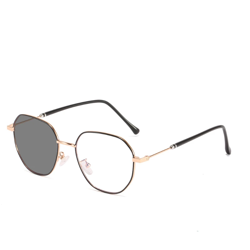 2024 New Women Men Photochromic Optical Spectacle Eyeglass Polygonal Plain Glasses Retro Metal Frame Anti Blue Light Glasses