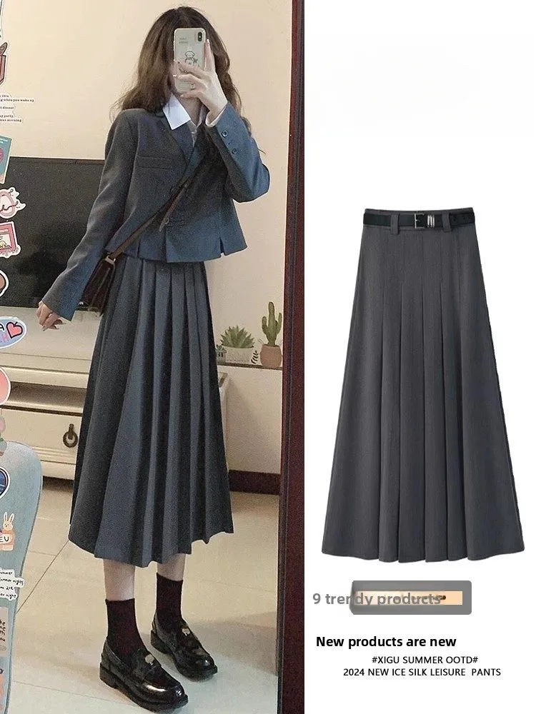 

ay Suit A-Line Pleated Skirt Women's Early Winter 2026 New High Waist Casual f-length Skirt Small Size Ci Commute