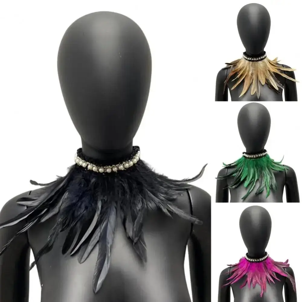 

New Adjustable Faux Feather Scarf Lace-up Retro Faux Pearl Decor Costume Accessories Party