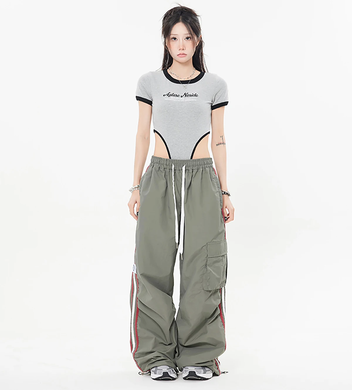 Y2K Women Cargo Pants Streetwear Wide Leg Casual Loose Striped Sports Sweatpants Parachute Track Harajuku Baggy Joggers Trousers