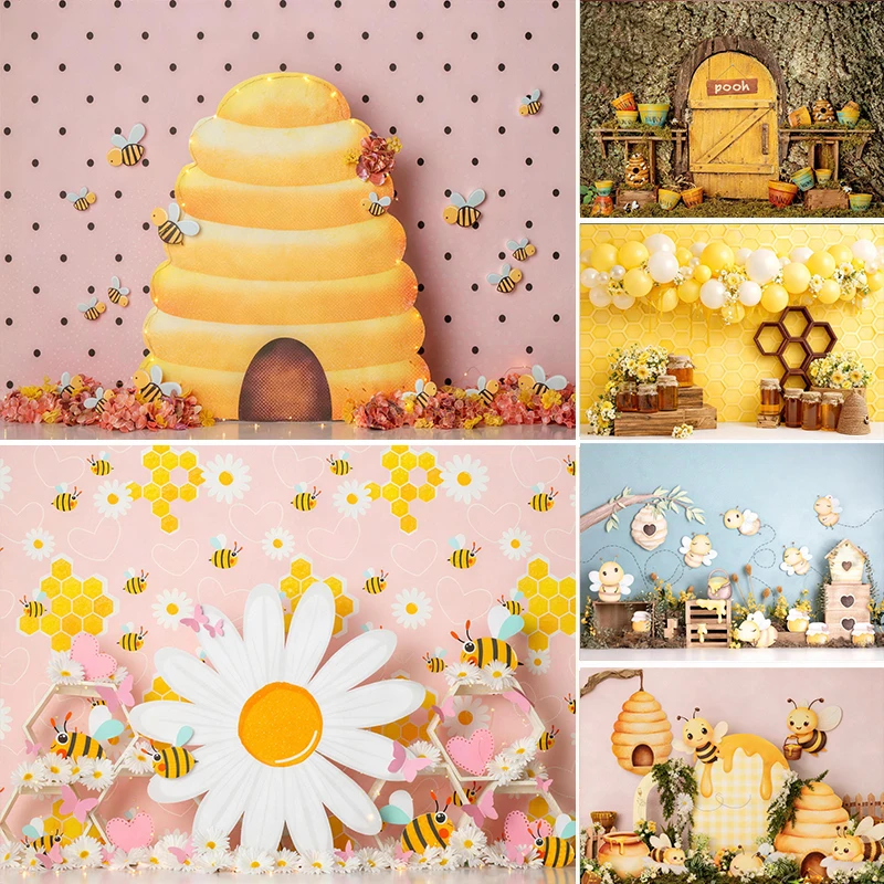 

LS Bee Fluttering Hive Backgrounds Adult Family Photography Props Child Baby Decors Sweet Honey Flower Photo Studio Backdrops