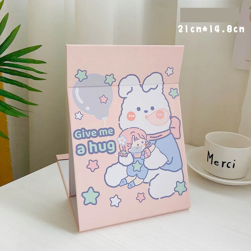 Espejo plegable de dibujos animados para estudiantes de secundaria, espejo de maquillaje portátil Kawaii de alto valor, espejo ajustable de escritorio