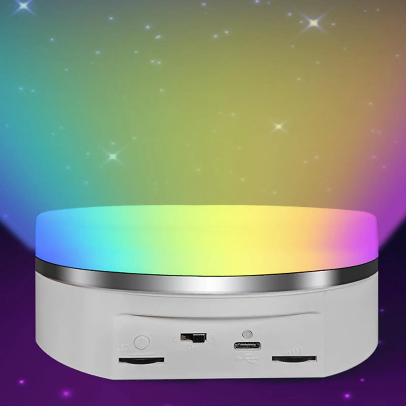 슈퍼스토어 턴테이블용 전기 회전 디스플레이 스탠드, 다색 조명, 다목적, 속도 조절 가능, 원형, 6.3x2.5 인치