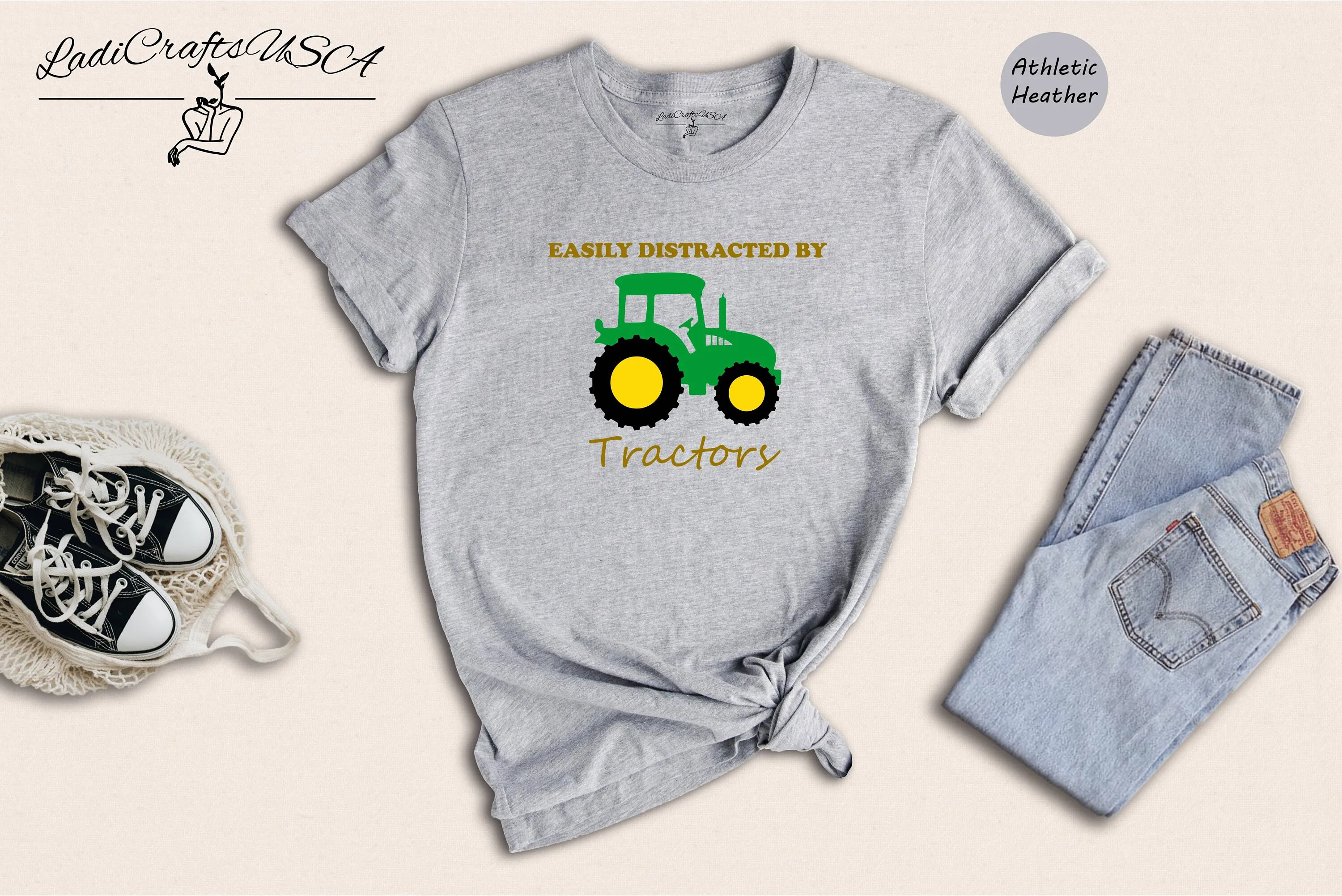 Easily Distracted By Tractors Funny T Shirt Tractor Lovers Farmer Gardener Farming