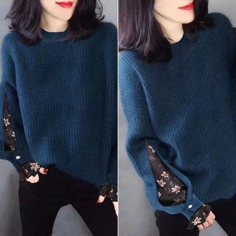 autumn and winter new round neck loose mesh sweater bottoming sweater thickening fashion Joker sweater woman