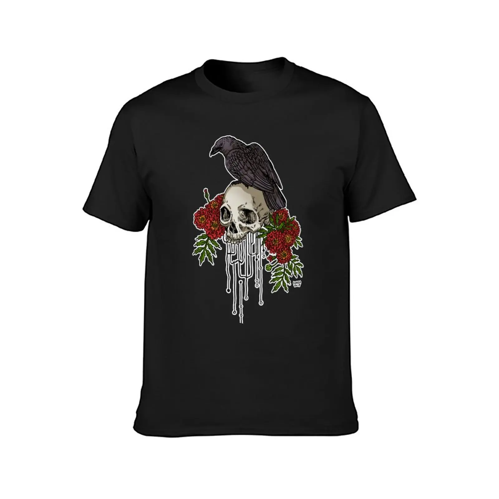 Raven, Skull, Marigolds T-Shirt shirts graphic tees Blouse men clothing