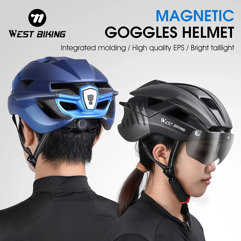 WEST BIKING Bicycle Helmet LED Light Rechargeable Intergrally-molded Cycling Helmet Mountain Road Bike Helmet Sport Safe Hat