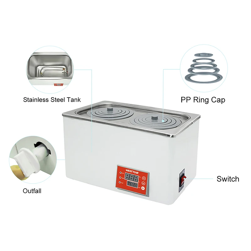 Westtune Lab Water Bath Constant Temperature Digital Display Heater with 1/2/4/6 Opening for Lab Research(Anti-Dry Burn&Standard