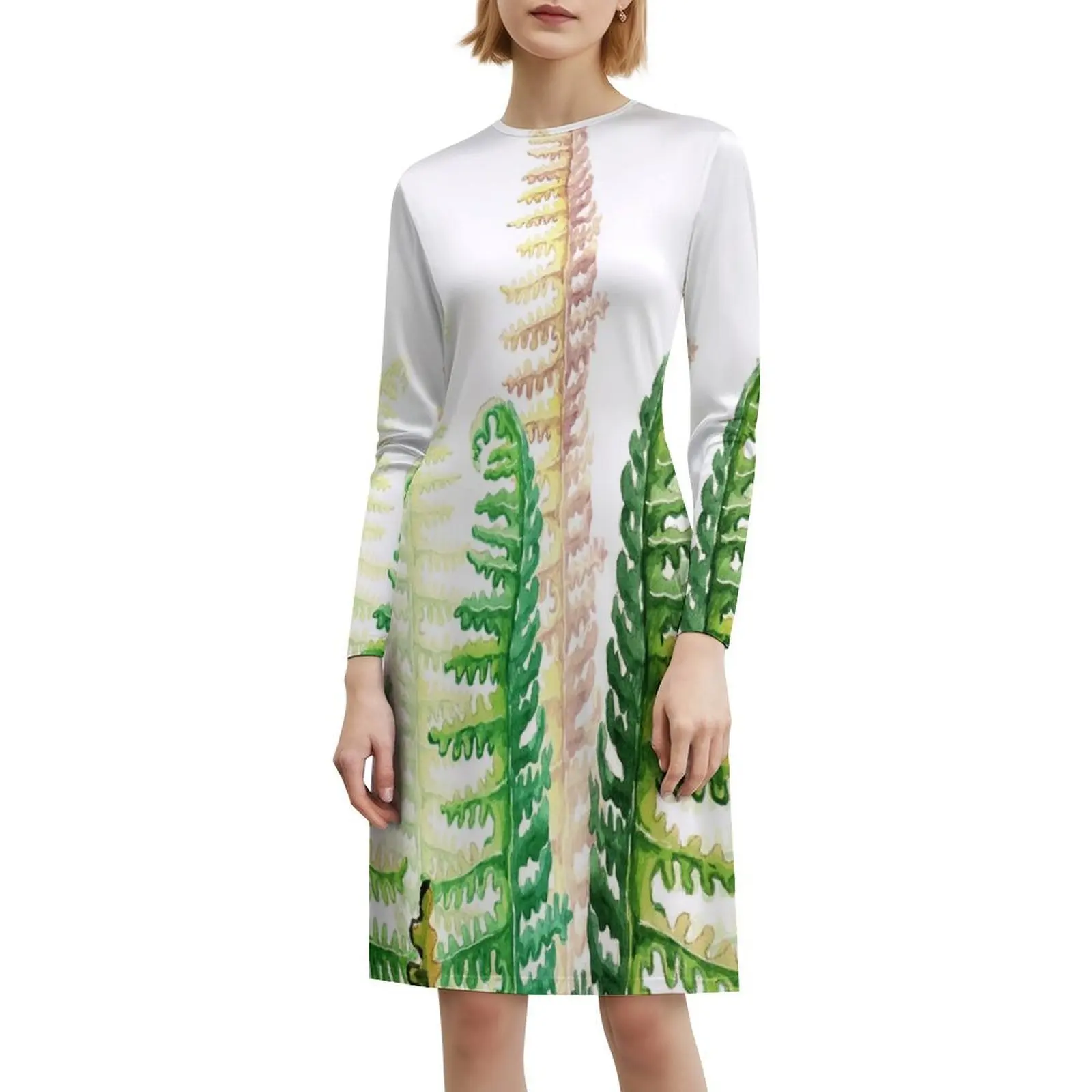 فستان Green Ferns للسيدات هيب هوب ملابس الشارع مطبوع عليه رسومات جرافيكية للحفلات والنوادي بألوان مائية طبيعية لفستانها الأخضر