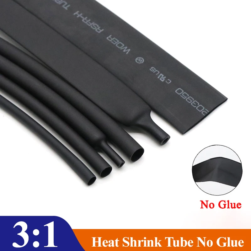 

1/5/10m Black 3:1 Heat Shrink Tubing Without Glue Diameter 1.5mm ~ 50mm Ratio Waterproof Wire Wrap Insulated Lined Cable Sleeve