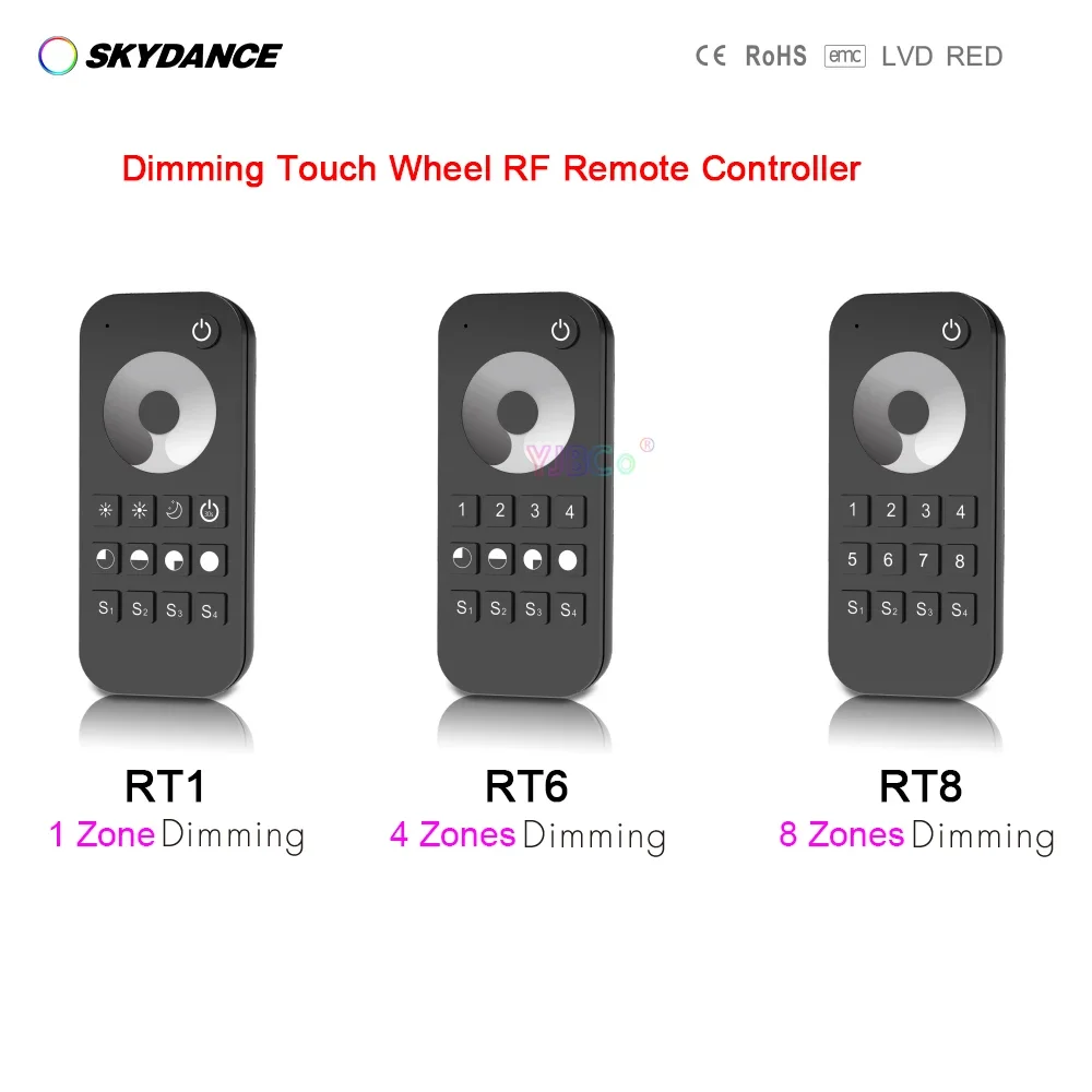 Skydance 2.4G Touch Wheel LED Controller 1/4/8 zones single color Dimming/CCT/RGB/RGBW/RGBCCT Dimmer Switch RF Wireless Remote