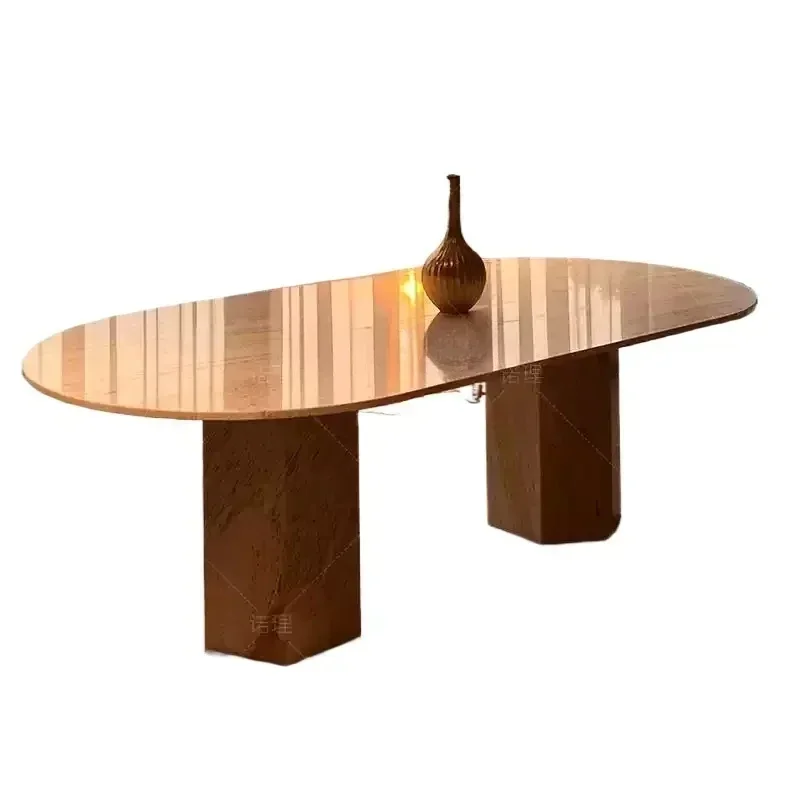 

newNatural travertine dining table, antique square dining table, modern simple Italian minimalist light luxury wabi sabi style