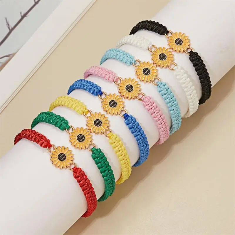 Adjustable Colorful Woven Bracelet For Men And Women Handmade Sunflower Bracelet For Couples Best Friends Graduation Gift