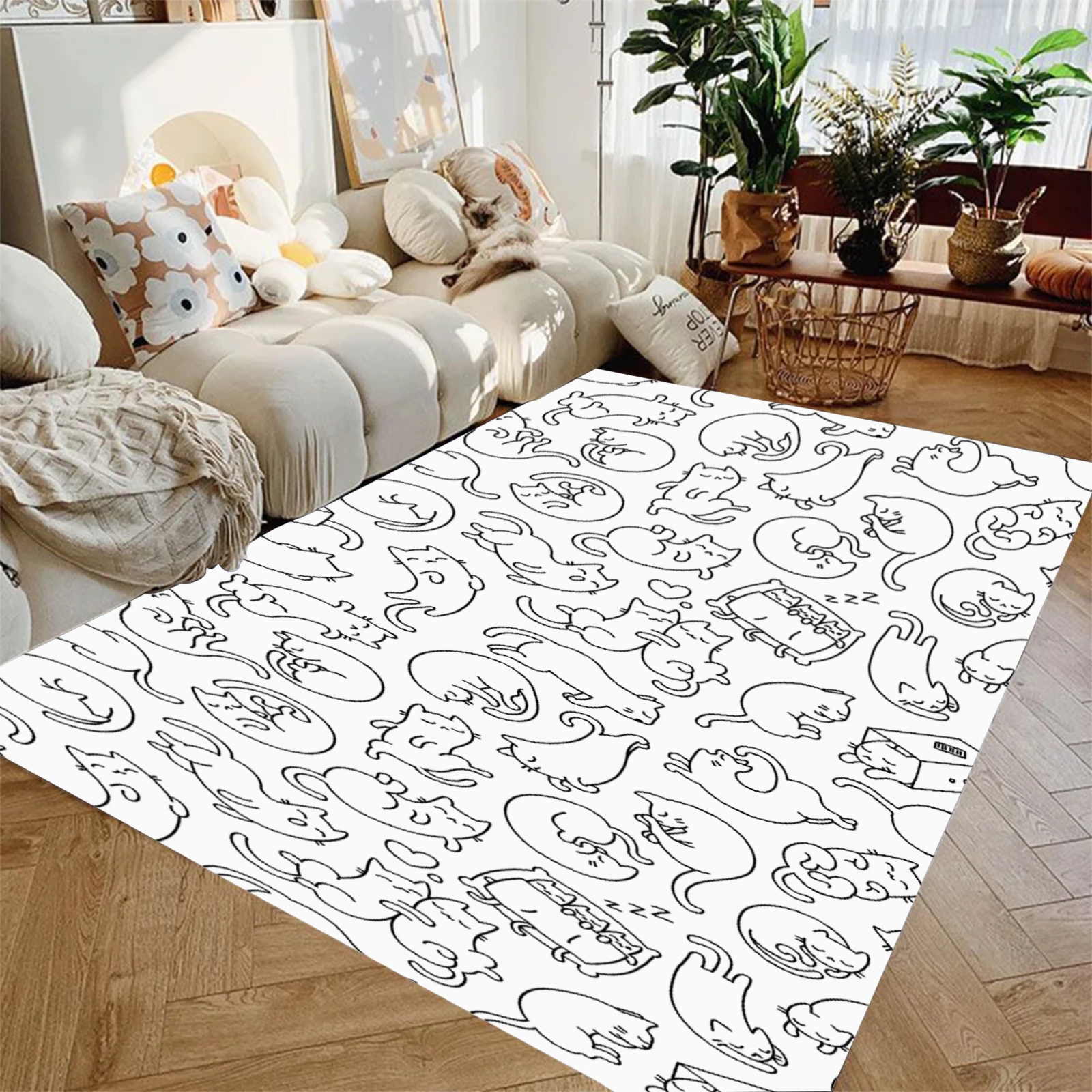 

Black White Carpet Little Lovely Cat 3D Print Living Room Bedroom Decor Non-slip Rug Floor Mat Surface Cozy Carpet Birthday Gift